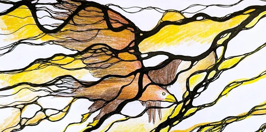 Neurographische Zeichnung des Adlers im Medizinrad